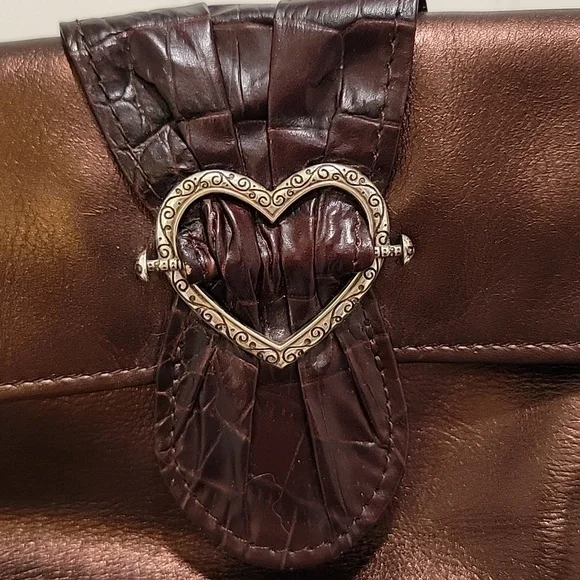 Brighton Scarlet Bronze Fold Over Silver Chain Leather Bag - Picture 2 of 8